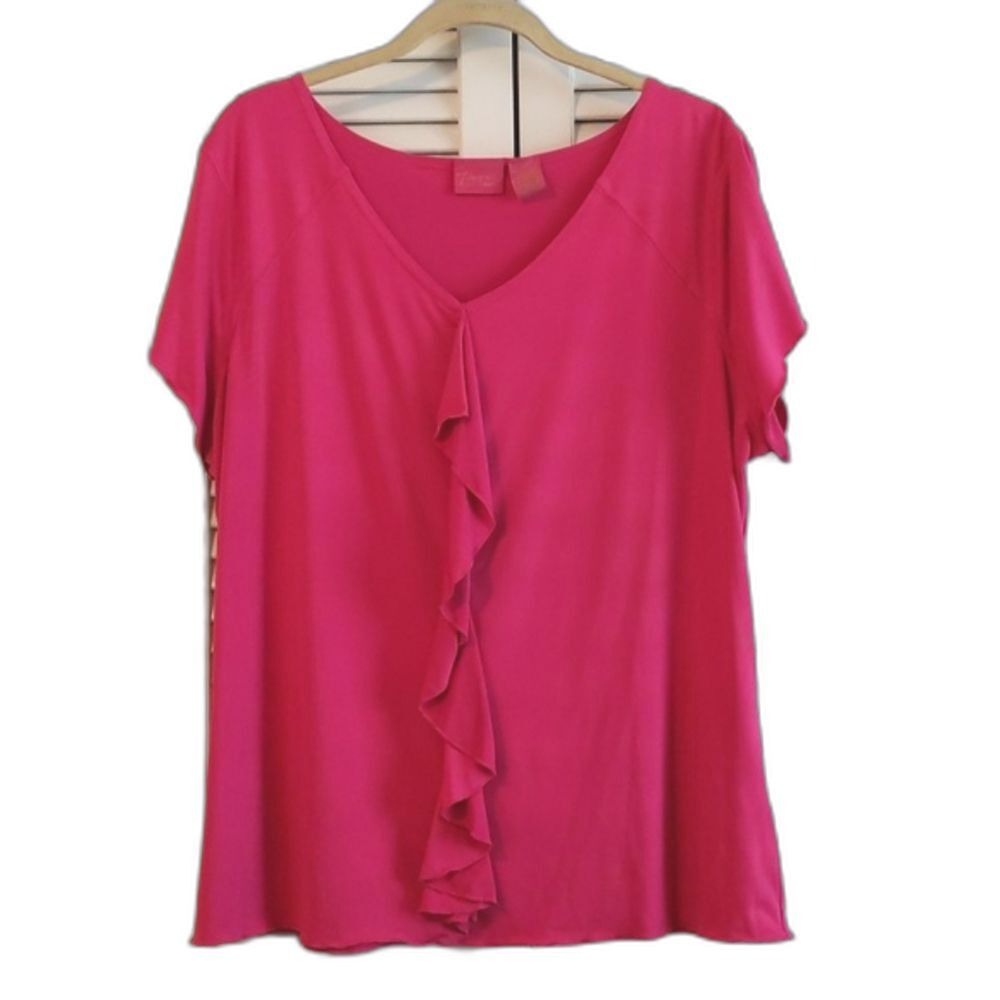 Thalia Sodi Bright Pink Ruffle Stretch Top Women's 1X